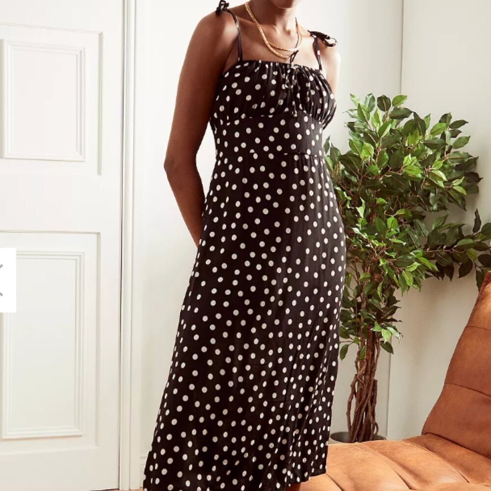 Black polka dot dress midi dress, tied straps